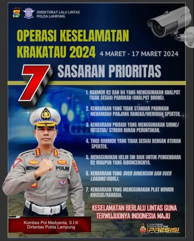 7 Target Operasi Keselamatan Krakatau Ditlantas Polda Lampung