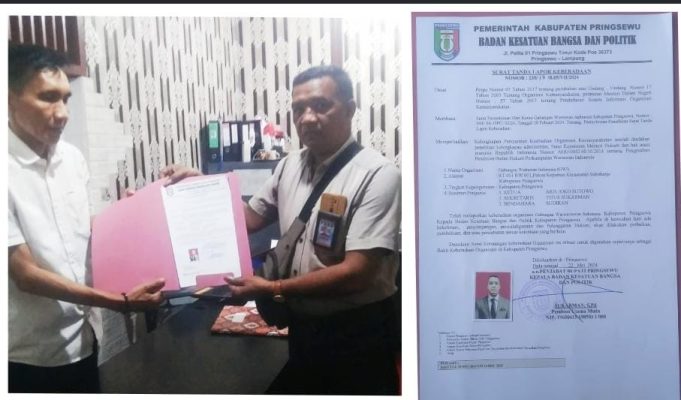 Organisasi Gabungan Wartawan Indonesia (GWI) DPC Pringsewu Resmi Terdaftar Di Kesbangpol Pringsewu